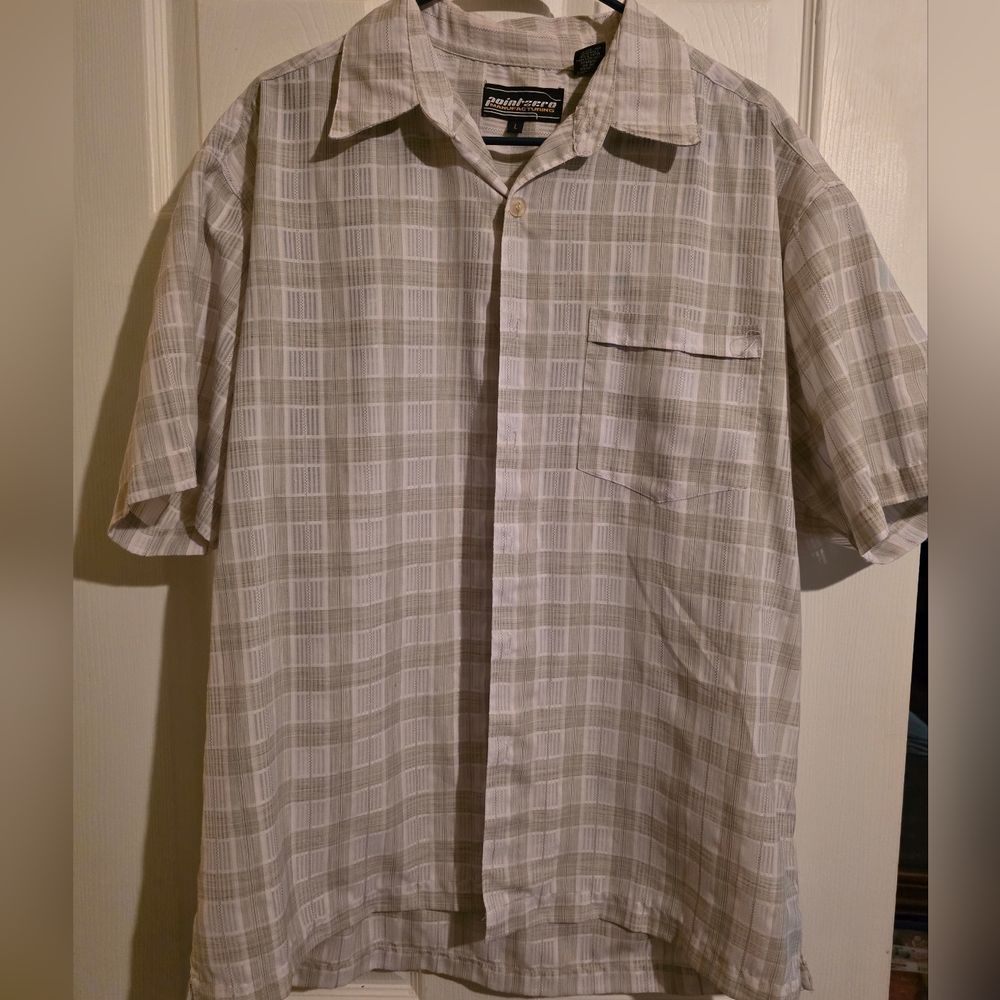 Point Zero Men's Cream Plaid Short Sleeve Shirt